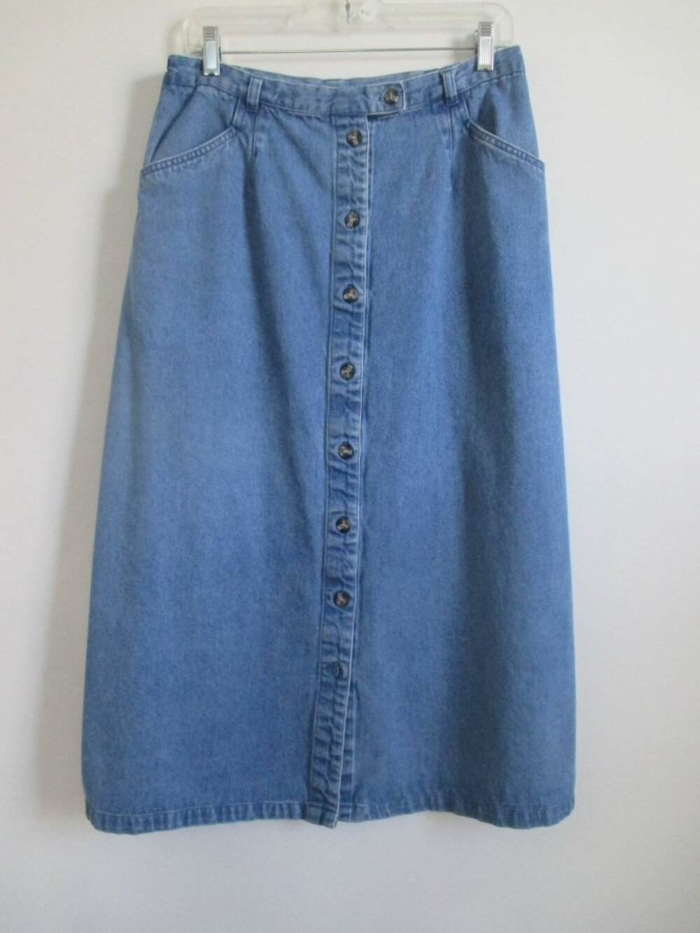 Long Blue Denim Skirt Button Front 100% Cotton Waist 31"